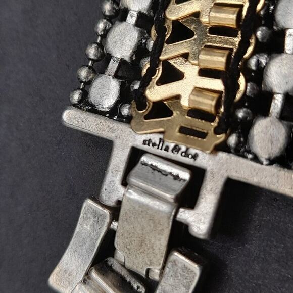 Stella & Dot Rhinestone Wide Bracelet, Two Rows Clear Rhinestones, 6 3/4 Inch - Picture 8 of 12